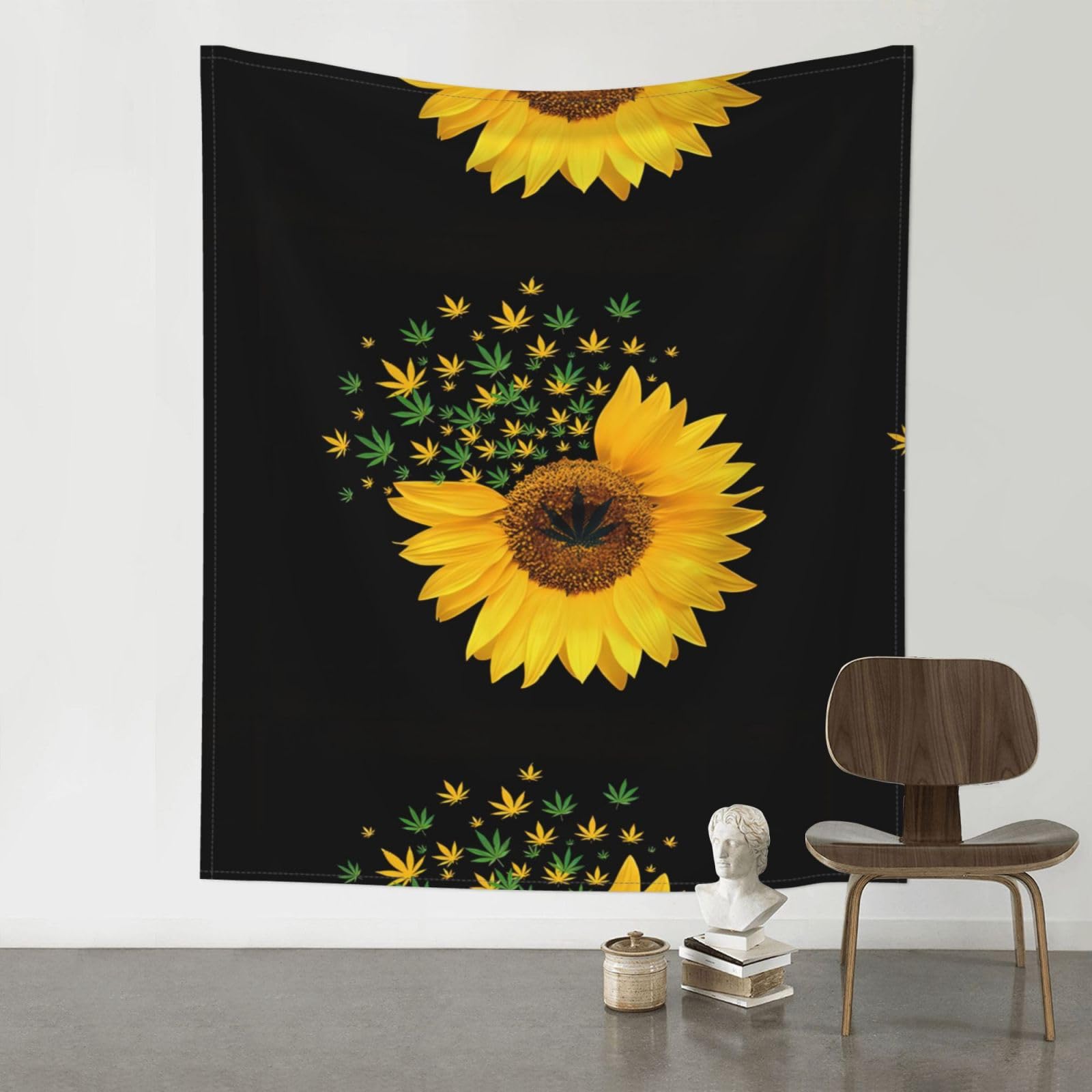 WHJSHOP Weed with Sunflower Prints Original Wall Tapestry 60x51in – Boho Throw Blanket for Dorm Decor, Beach Picnic, & Bedroom Layering
