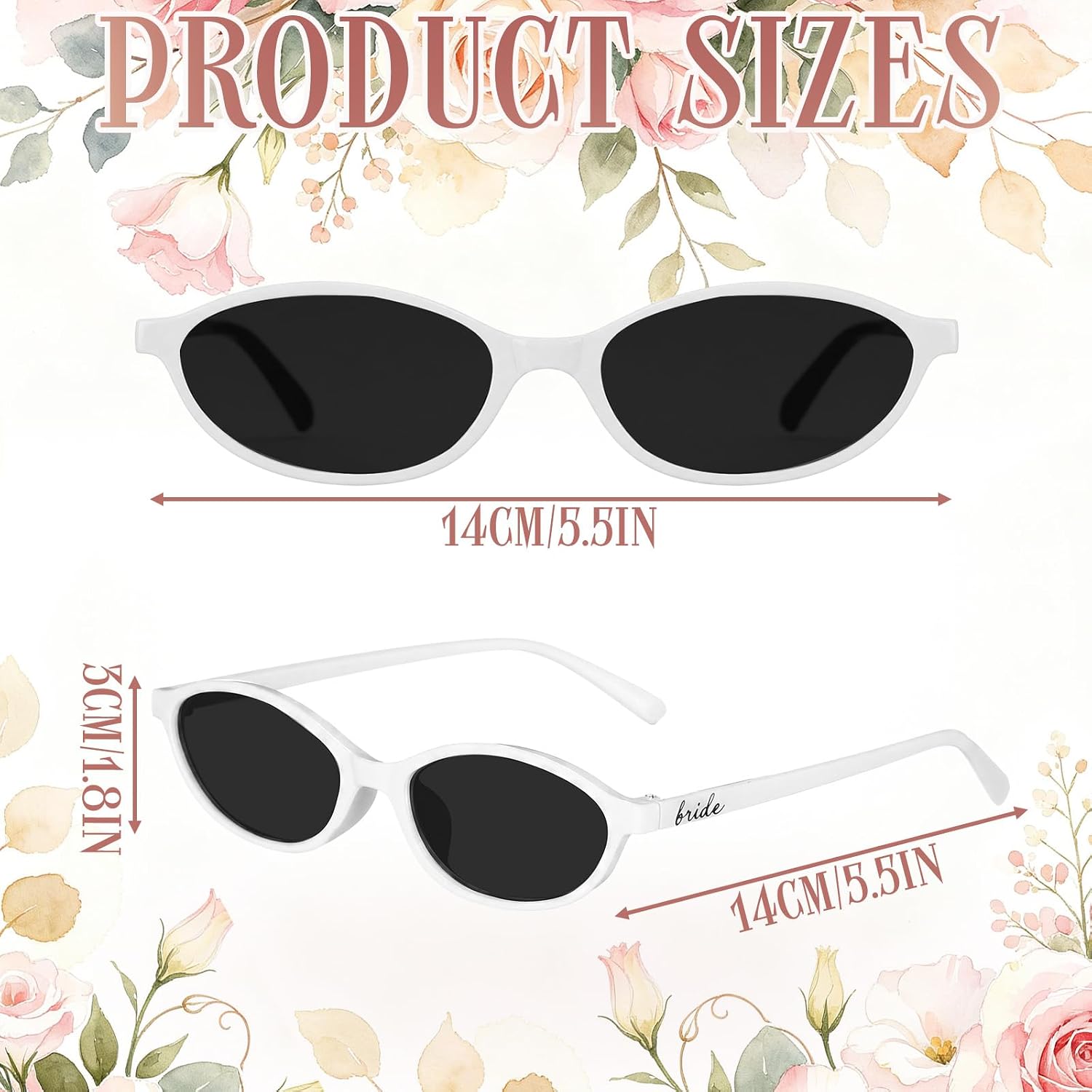 TrelaCo 10 Pack Bride Sunglasses Retro Oval Y2k Narrow Bridesmaid Gifts