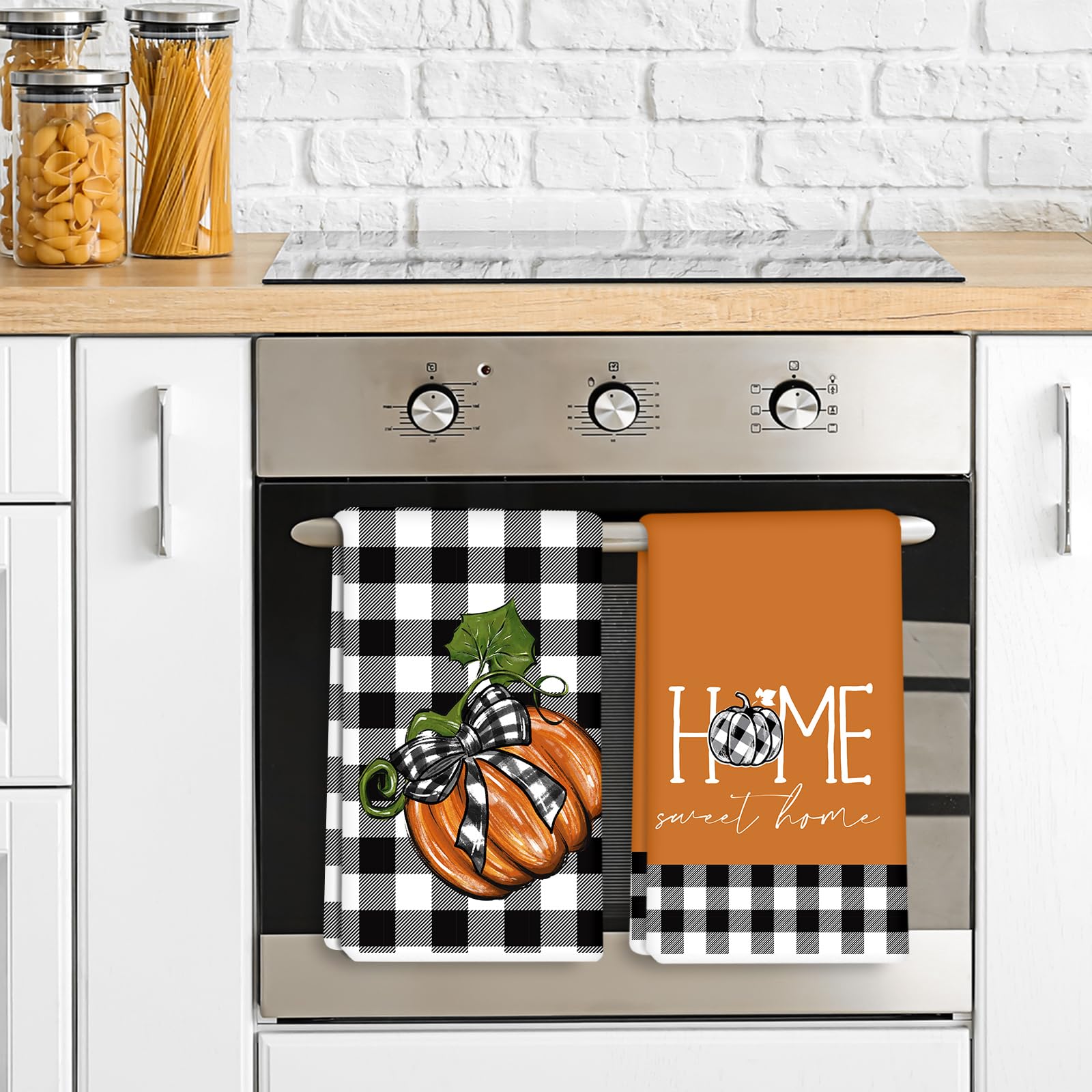 2 Geschirrtücher Herbst-Design - 45 X 70 Cm, Mikrofaser, Mit Kürbis & Blumenmuster
