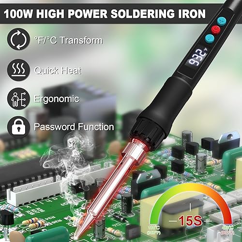 Miniatura 4 de Kit de soldador, pistola de soldadura de 100 W con pantalla digital LED, temperatura ajustable 356-932 Kit de soldadura para electrónica, incluye