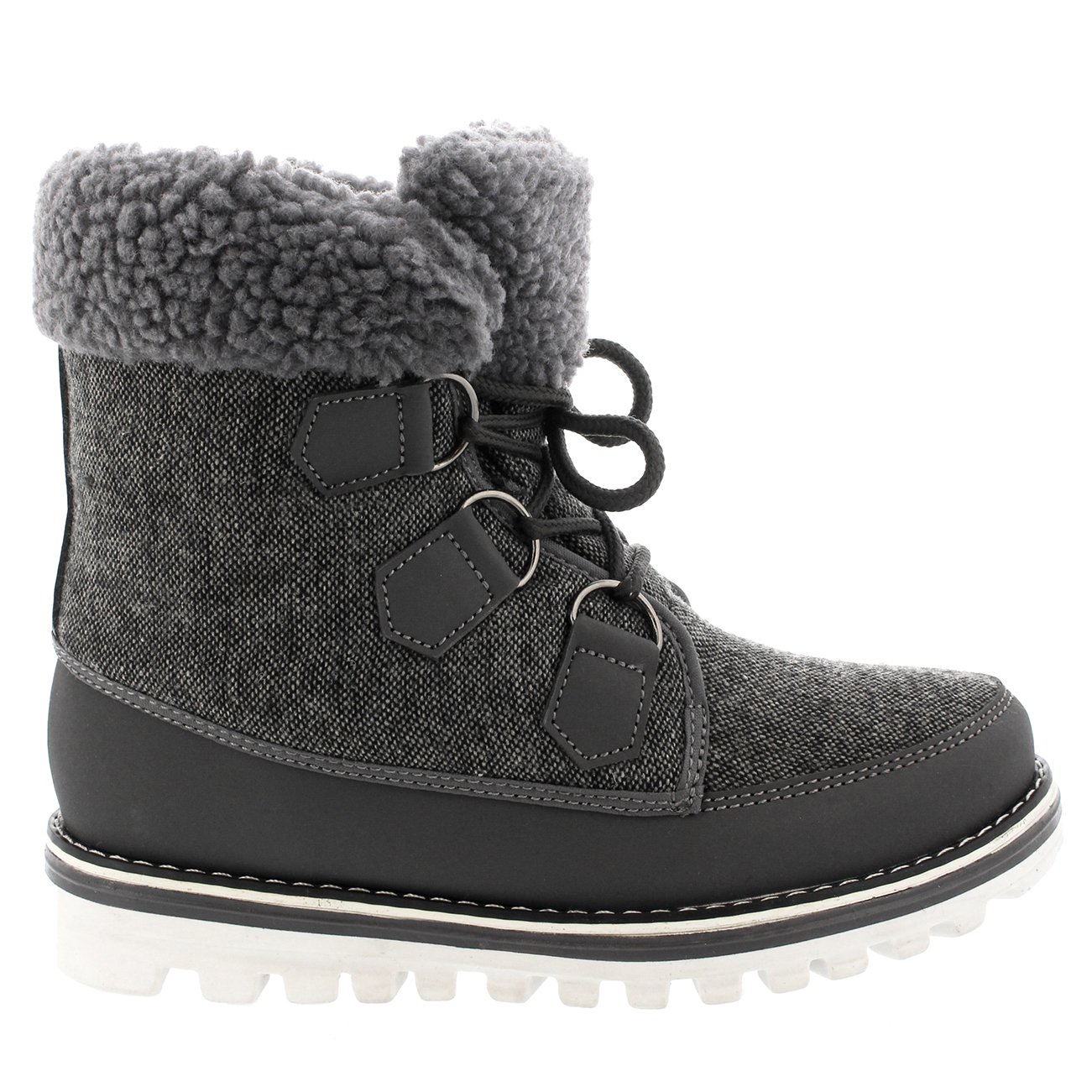 Polar Boot Womens Fleece Lined Snow Winter Waterproof Hiking Durable Ankle Boots - Grey Nylon - UK4/EU37 - YC0494