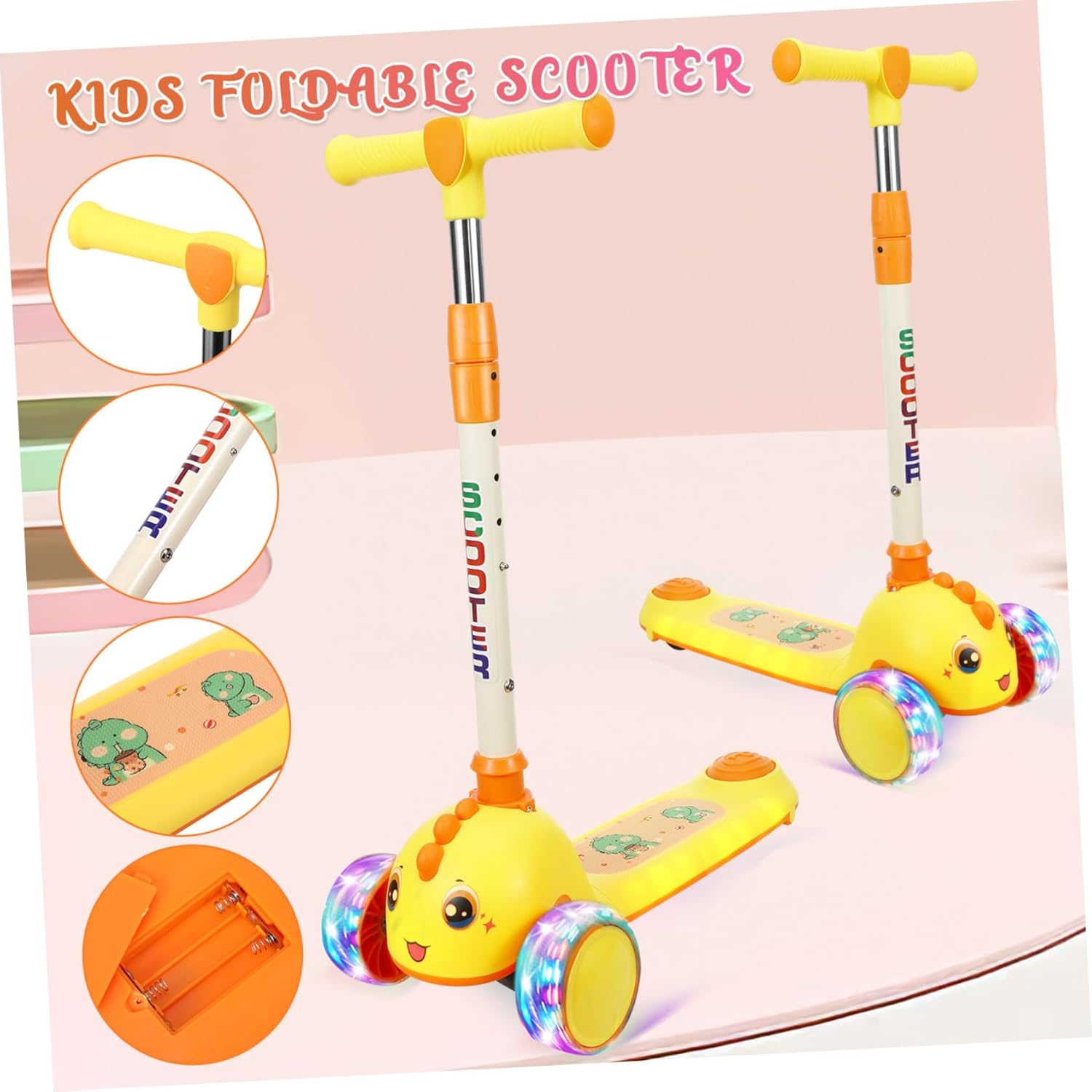 BESPORTBLE Adjustable Kick Scooter for Ages with Foldable Design Light-up LED Wheels Sturdy Outdoor Ride Balance and Coordination Development