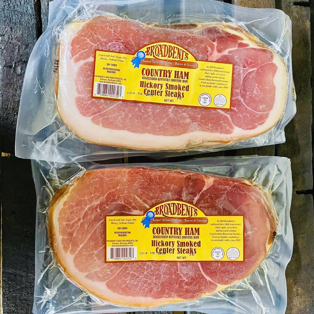Broadbent's Hickory Smoked Country Ham Center Steaks, 2LB Each (2 Items)