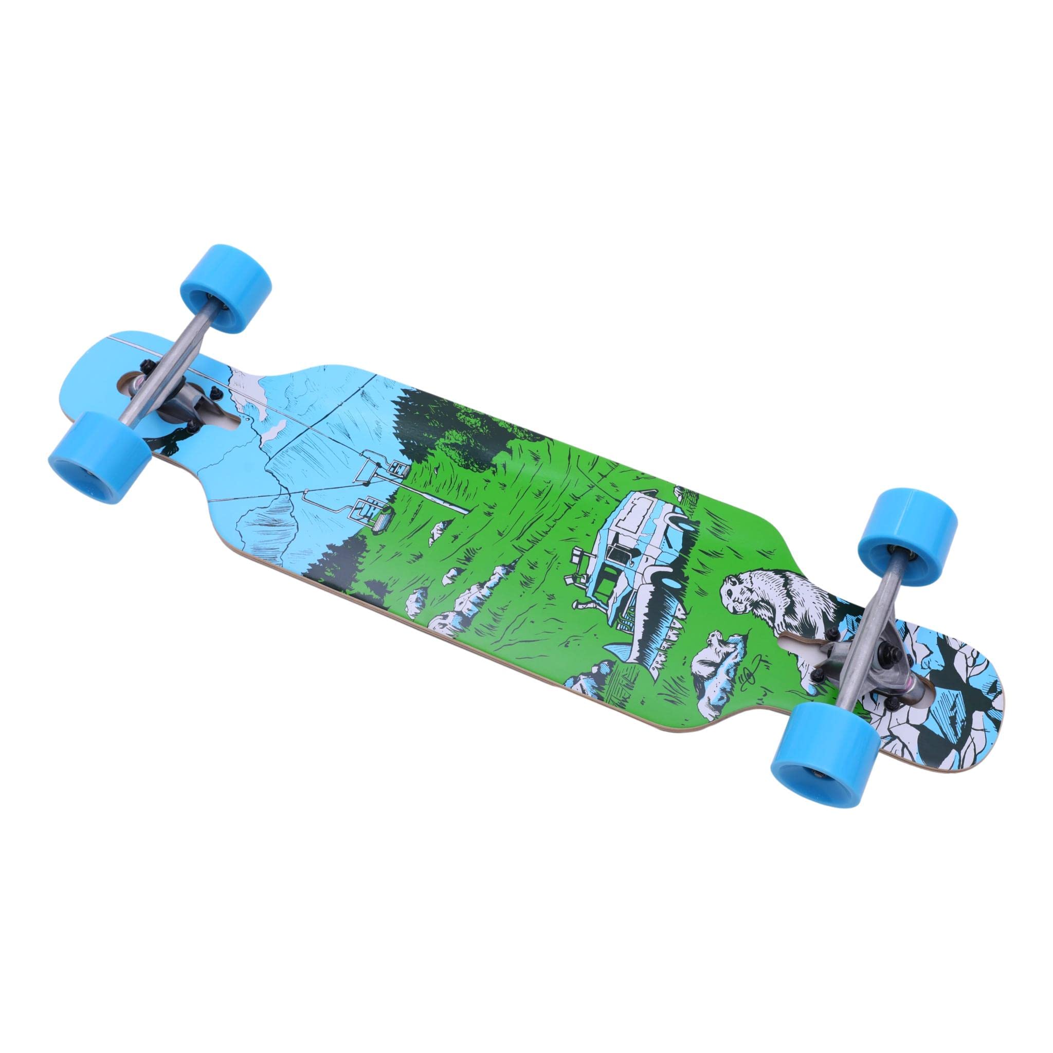 Longboard 92 cm para Freestyle y Freeride Nature - theLongboarder| Ejes de Aluminio Drop-Through 180 mm | Ruedas Poliuretano 70x51 mm | Rodamientos ABEC-7 | Ideal para Adolescentes y Adultos