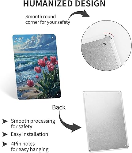 Miniatura 3 de Coastal Tulips with Ocean Waves Metal Tin Sign Wall Decor Retro Sign for Home Living Room Bedroom Coffee Wall Decor Halloween Christmas Gifts