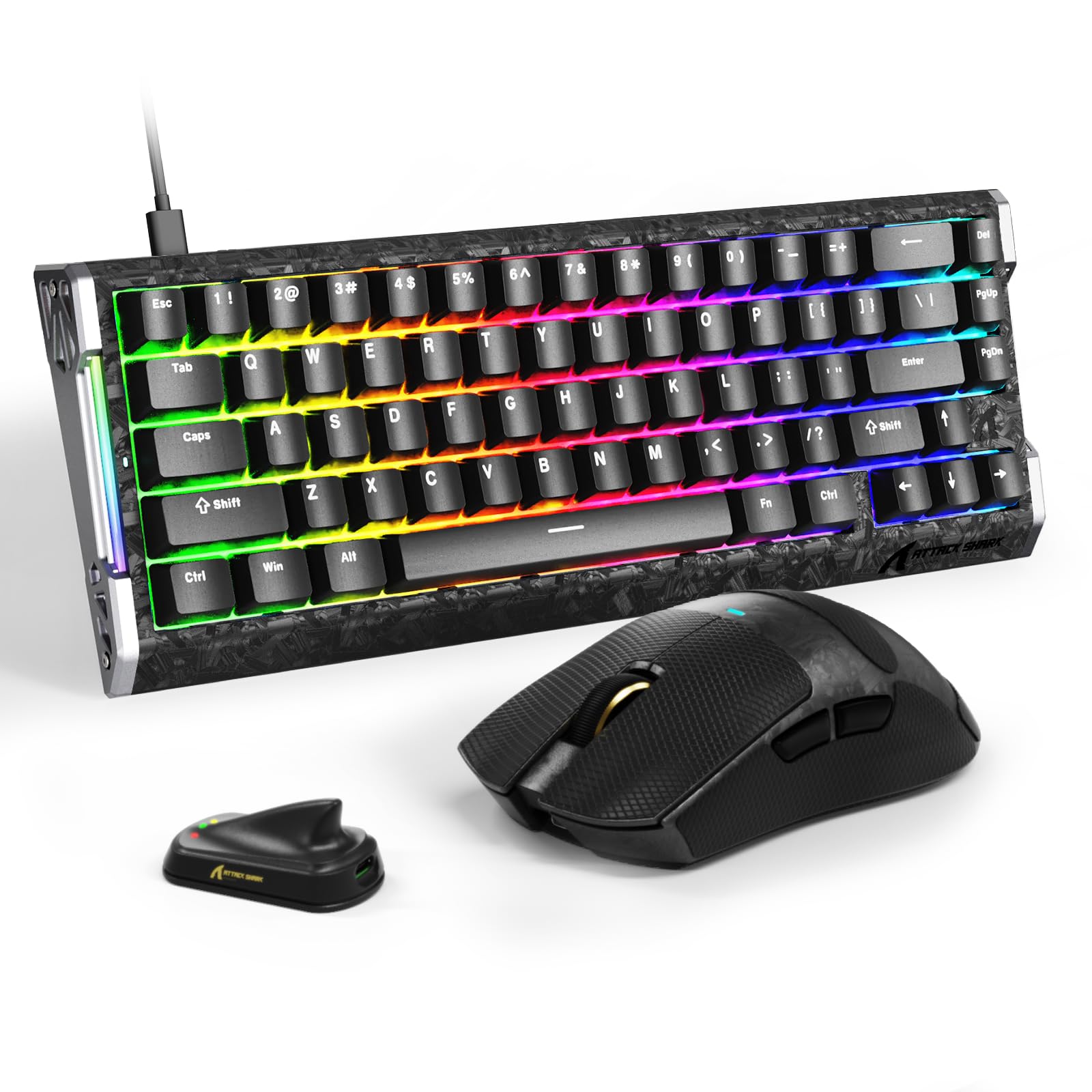 ATTACK SHARK Combo Clavier R68 HE & Souris X11 Ultra Fibre de Carbone, Souris sans Fil Superlight 63g Nordic54L15, 8KHz, PAW3950MAX 42K DPI, Clavier Magnétique 0,005mm RT Rapid Trigger - Black