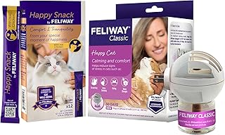 Classic 30 Day Cat Calming Pheromone Diffuser Kit & Happy Snack Delicious Calming cat Treats (12-ct Chicken Flavor)
