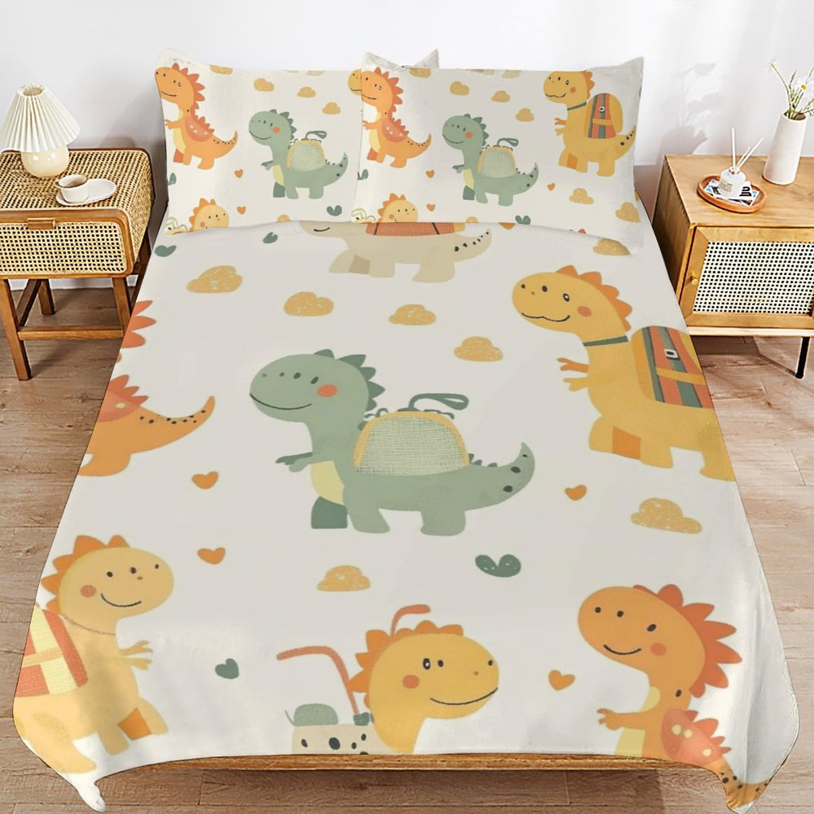 Housse de couette dinosaure 220x240 hypoallergénique en microfibre thermorégulatrice pour lit enfant