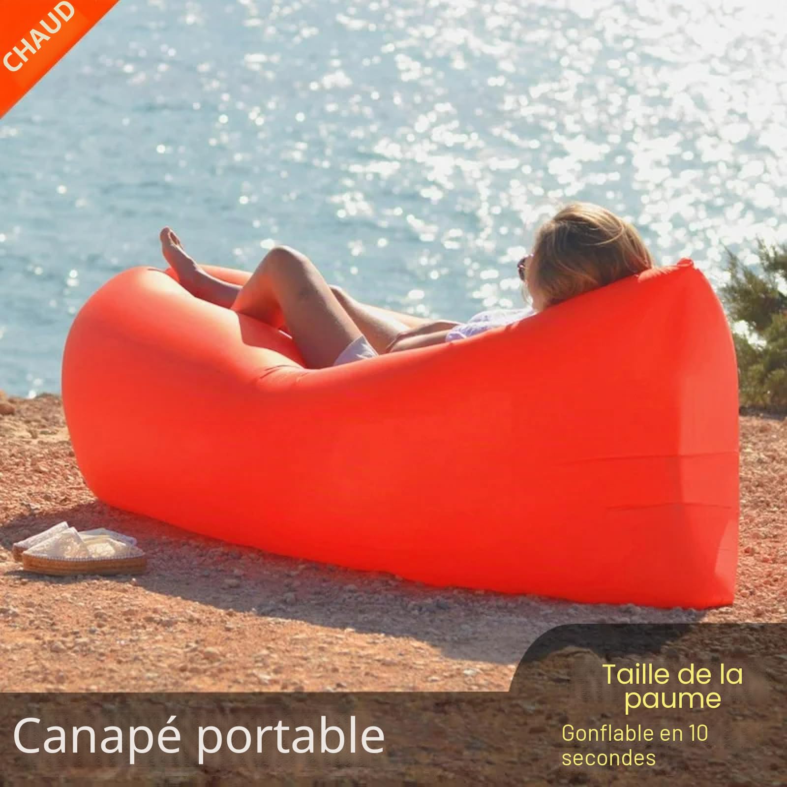 Canapé gonflable pliable de plein air - Canapé-lit de couchage - Chaise longue de plage - Chaise longue de camping - Imperméable - Ultraléger - Pour le voyage - Chaise longue de plage