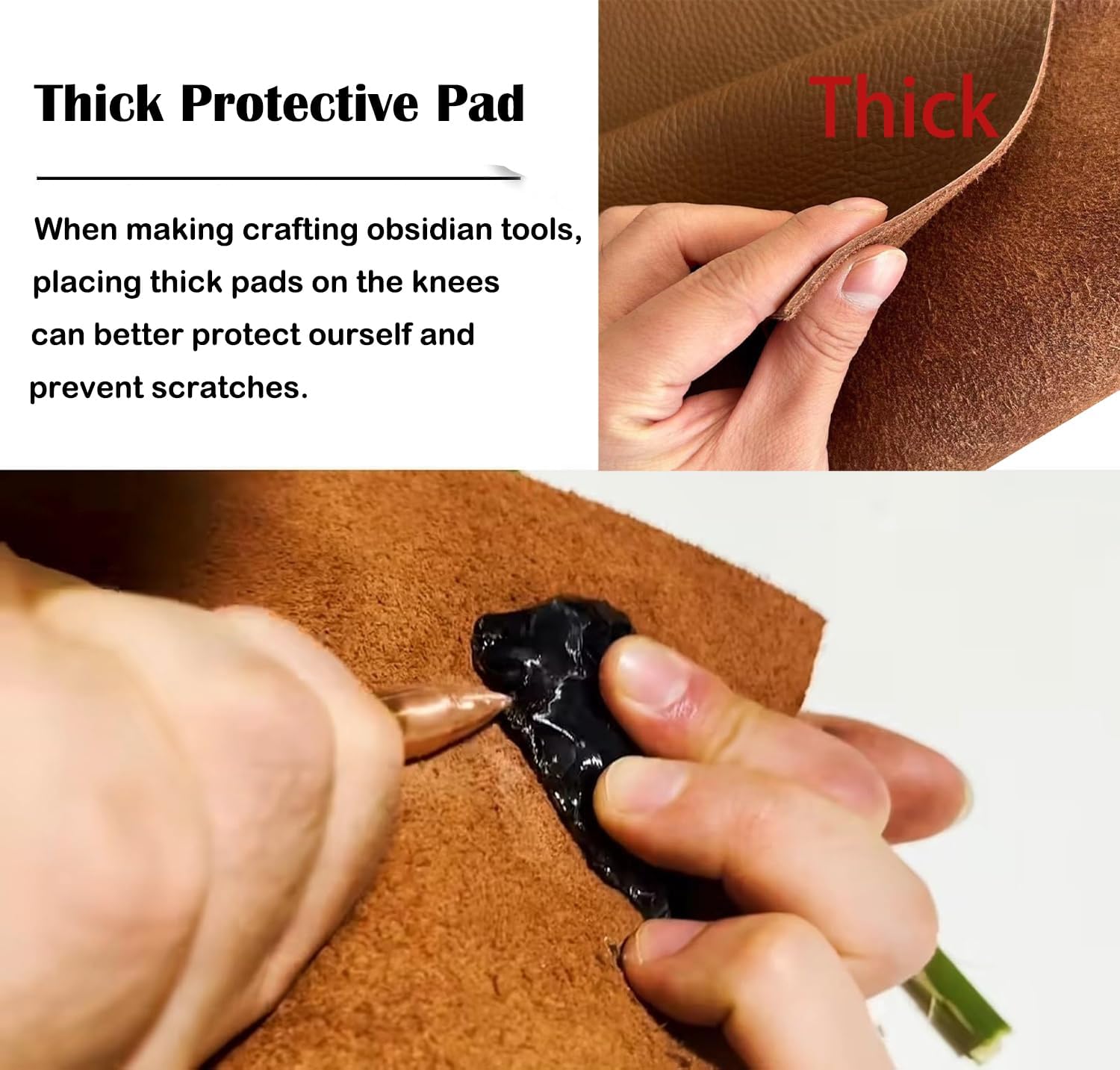 Flint Knapping Tools Kit Obsidian Crafting Tool, Dragon Crystal Stone Age Toolkit, Flint Napping Tools for Both Pros and Beginners, Including 1 Pressure Flaker,3 Copper Boppers, Tool Bag, Leather Pad