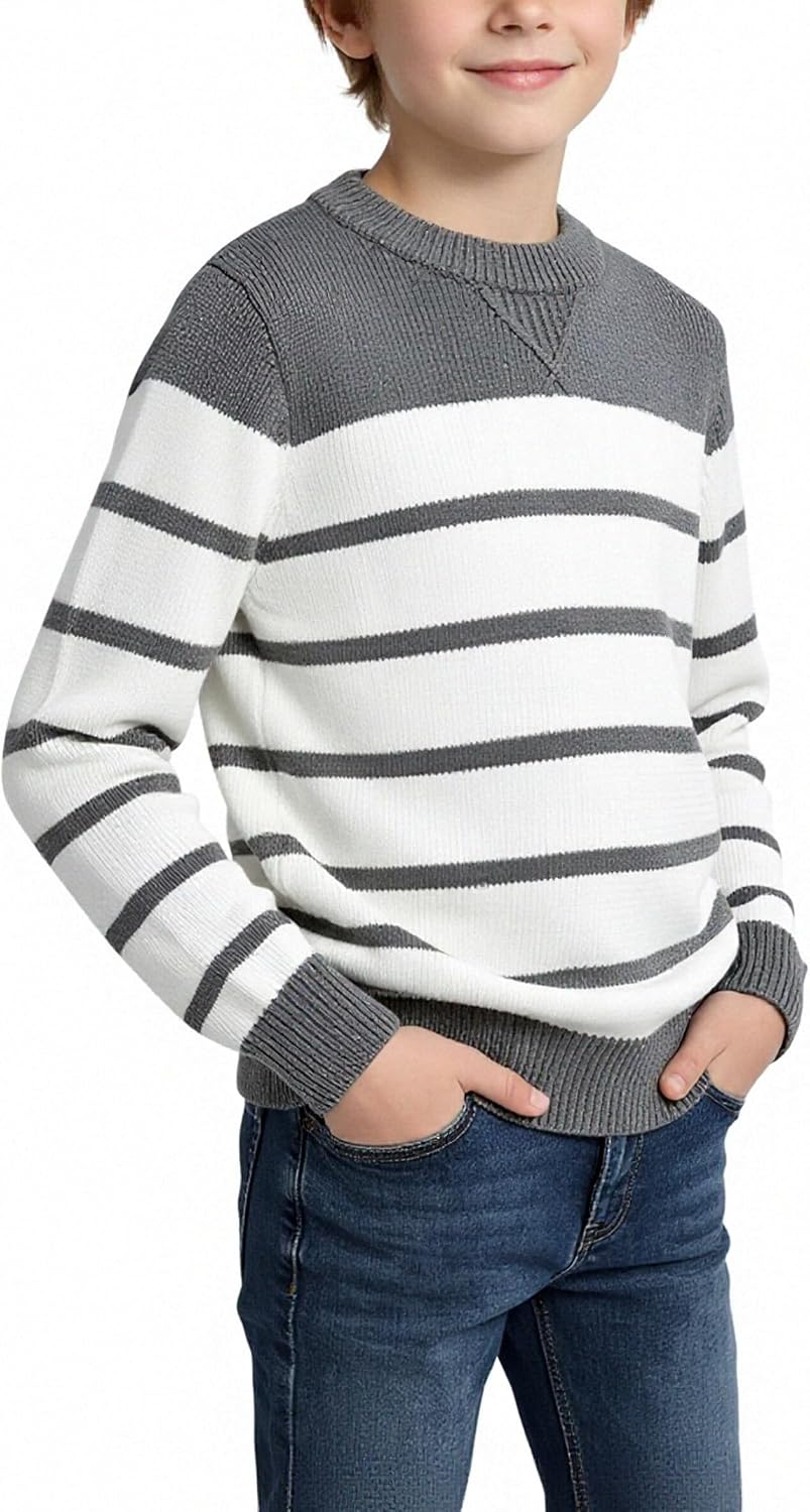 YesFashion Boys Striped Sweater Crewneck Knit Pullover Long Sleeve School Uniform Top