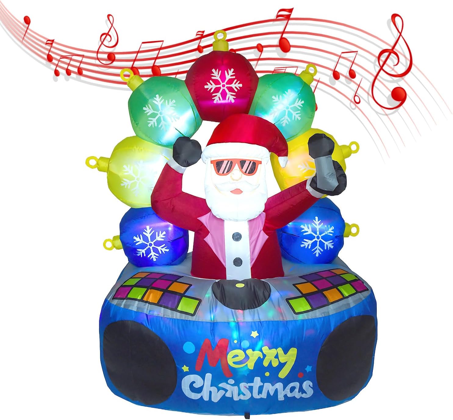 6 FT Christmas Inflatables DJ Santa Outdoor Decorations with Rotating LED, DJ Santa Claus with Music, Color-Changing Flashing LED, Christmas Blow up Yard Decoration for Garden Lawn Patio Holiday Decor