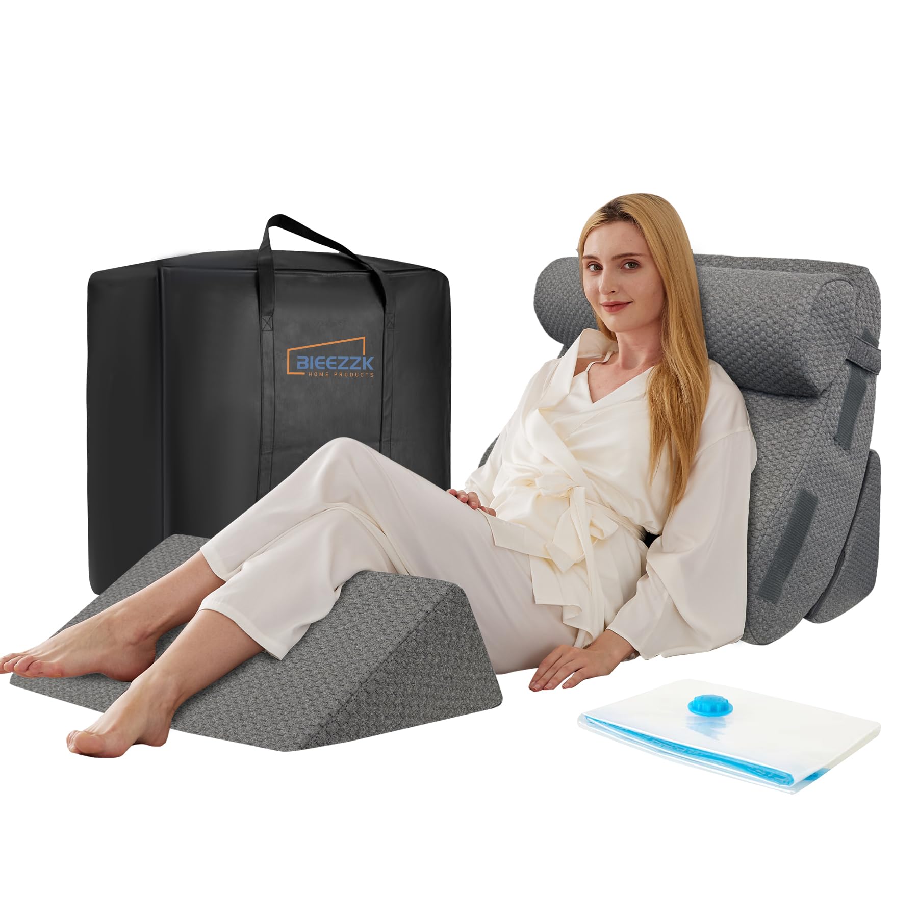 4PCS Wedge Pillow Set for After Surgery, Orthopedic Bed Wedge Pillow for Back Pain Relief, Sitting up in Bed,Recovery, Acid Reflux, Snoring, Body Pillow for Sleeping,Leg,Shoulder Support, Dark Grey