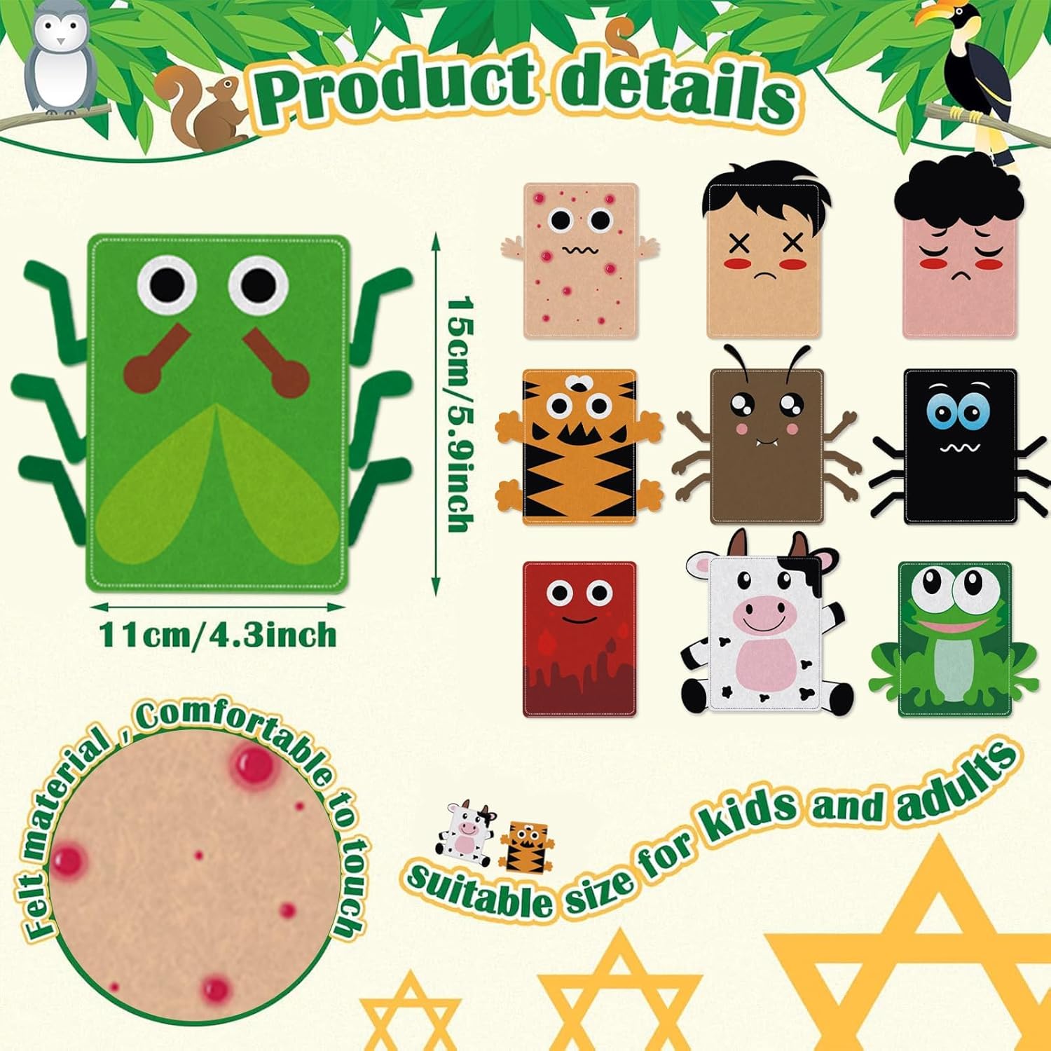 20 Pcs Passover Hand Plagues Puppet Kit - Felt Ten Plagues Hand Puppets for Educational Fun, Perfect Passover Plague Gifts for Pesach Seder Celebration Family Story Time Table Party Supplies
