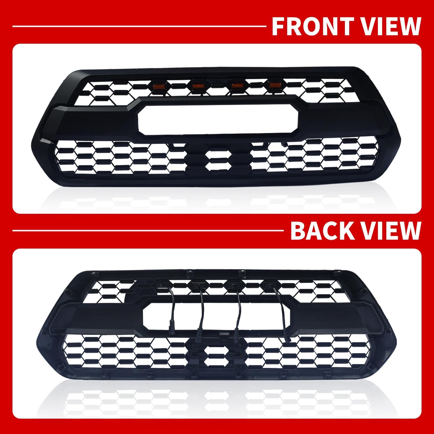 Front Grille for 2016-2023 Tacoma SR, SR5, TRD Off-Road, TRD Sport Extended Cab & Crew Cab, Front Bumper Mesh Grill Replacement with 4 LED Lights Accessories, Easy to Insatll, Matte Black