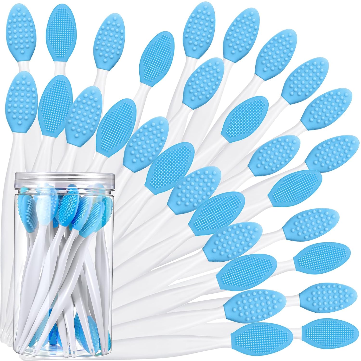 Patelai 30 Pcs Lip Exfoliator Brush Scrub Brush Double Sided Silicone Lip Scrubber Tools with Container for Dark Lips Lightening(Pink)