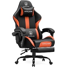 GTPLAYER Gaming Chair with Pocket Spring Cushion, Leather Office Chair with Ergonomic High Back & Lumbar Support for Back Pain Relief, Computer Game Chair for Adults, Orange