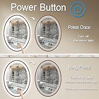 Vista 3 de Espejo de madera ovalado LED de 20 x 30 pulgadas con marco de madera clara, espejo de tocador iluminado ovalado con luces para baño, memoria