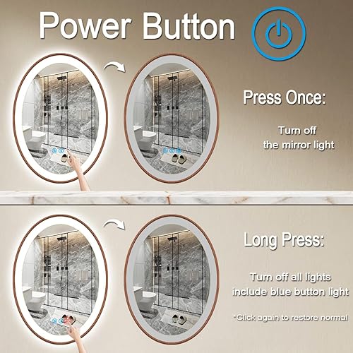 Miniatura 2 de Espejo de madera ovalado LED de 20 x 30 pulgadas con marco de madera clara, espejo de tocador iluminado ovalado con luces para baño, memoria