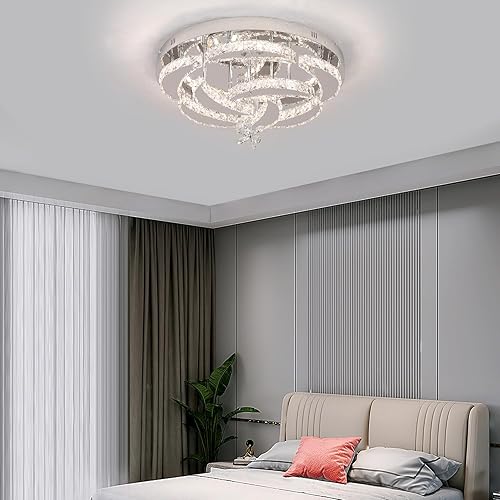 Miniatura 7 de Moderno candelabro de cristal LED, lámpara de techo de montaje empotrado, lámpara colgante con control remoto para sala de estar, comedor,