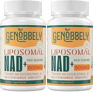 GENOBBELY 800 mg Liposomal NAD+ Supplement with Nicotinamide Riboside 200 mg, Trans-Resveratrol 100 mg - True NAD Supplement for DNA Repair, Healthy Aging, Brain Function - 120-Day Supply