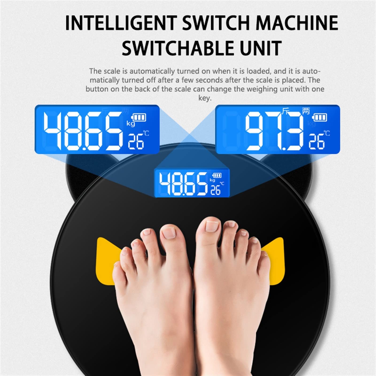 JINGYAN Básculas digitales Cute Cat Ear Weight Scale Home High-precision Electronic Personality Human Body Round Creative Black Weighing