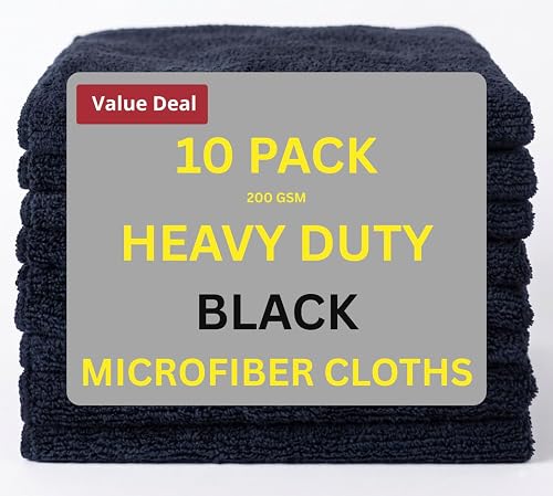 Black Microfibre Towels Pack, Soft Absorbent Cleaning Cloths 10 pcs pack 200gsm