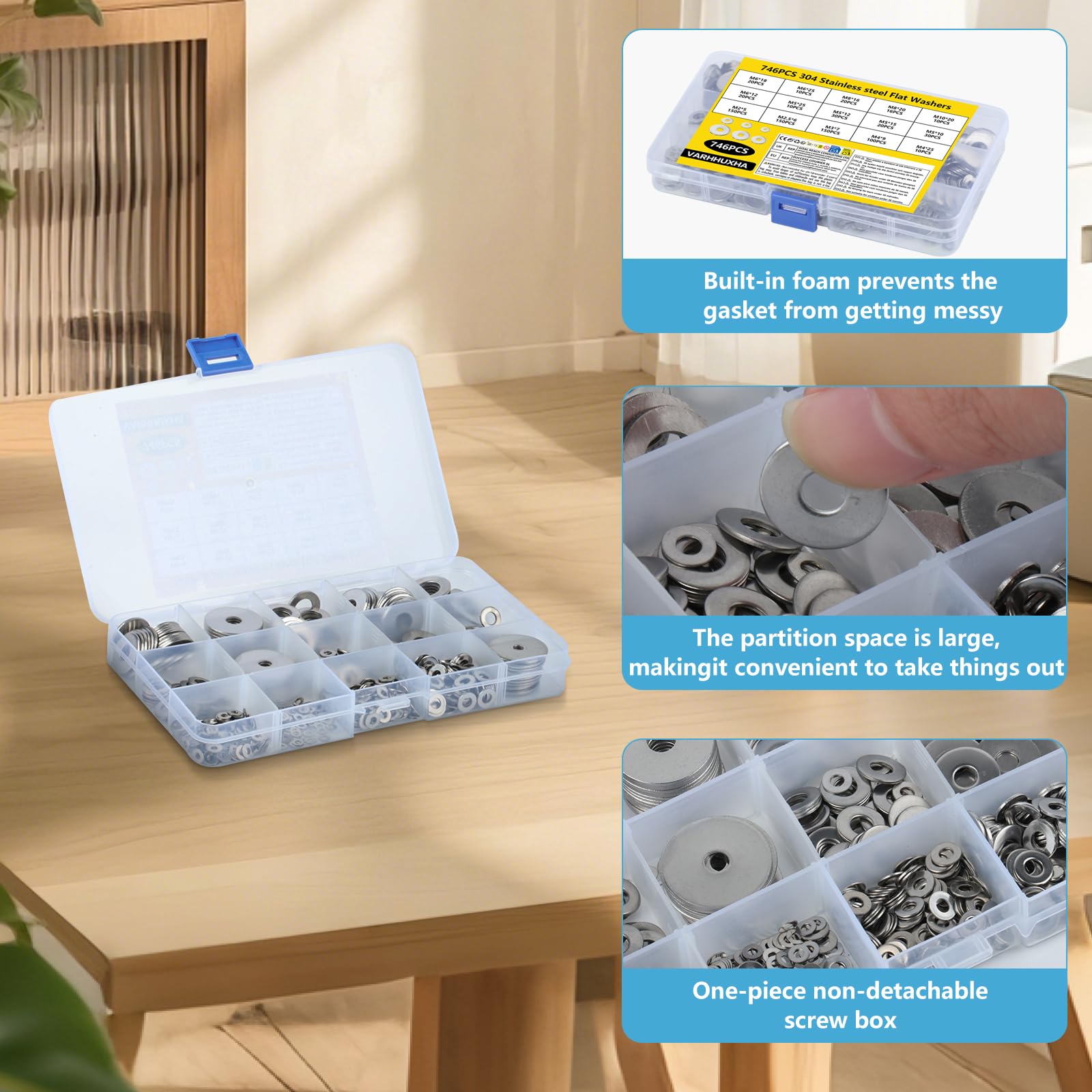 746 Pz Kit di Rondella Inox, Kit Rondelle Piatte Set, Rondella Metalliche Assortimento, Rondelle Acciaio Inox per Viti, rRondelle Piatte in Acciaio Inossidabile, M2 M2,5 M3 M4 M5 M6 M8 M10
