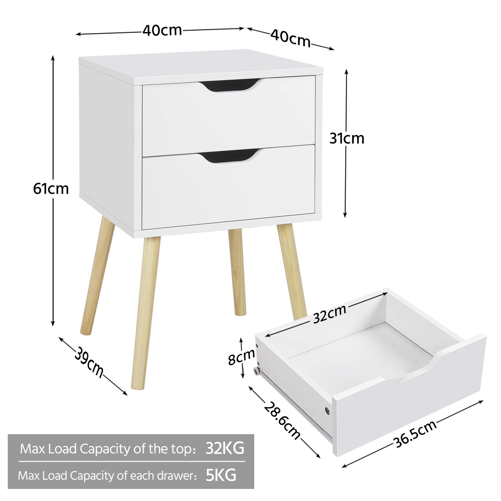 Yaheetech Set 2 Comodini Camera da Letto con 2 Cassetti Comodini Bianchi Moderni Tavolini Laterali da Divano Comodino da Letto Stile Shabby Chic Tavolino da Salotto 40 x 40 x 61 cm