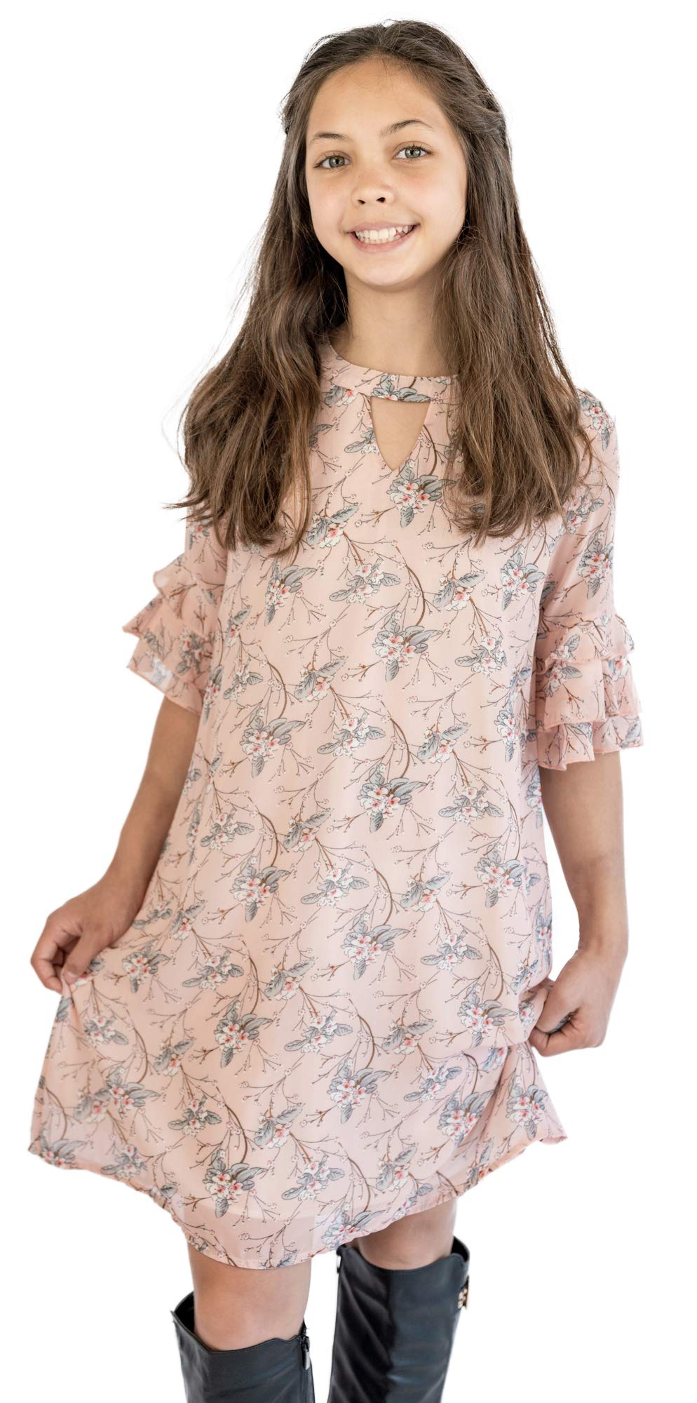 Smukke, Big Girls Floral Printed Dress with Lace Trim or Tiered Ruffles (Many Options) 7-16