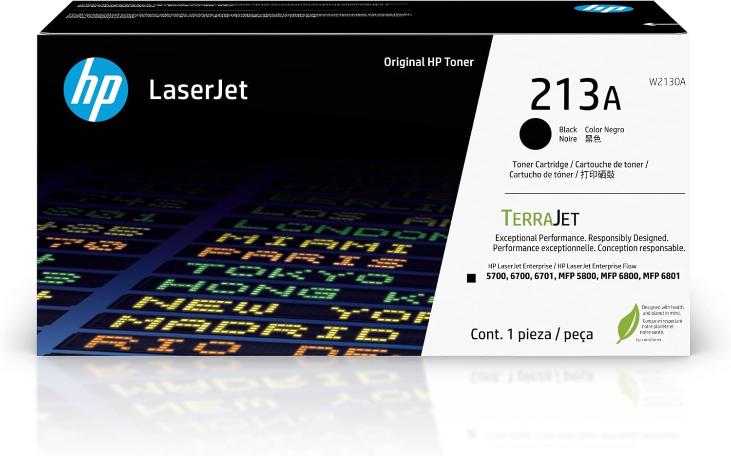 HP 213A Black Original Laserjet Toner Cartridge, W2130A. Works Laserjet Enterprise 5700, 5800, 6700, 6701, 6800, 6801.