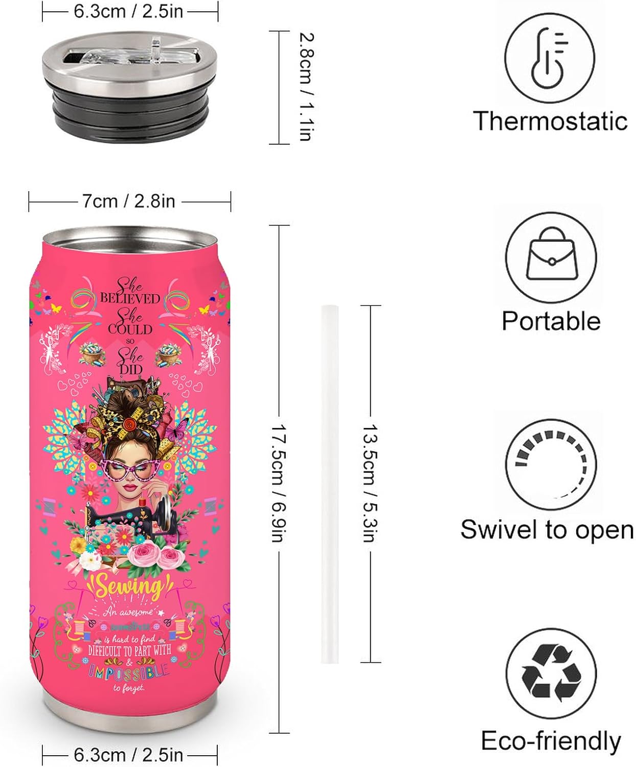 Sewing Tumbler Gifts For Women Girls Sewing Stainless Steel Insulated Tumbler With Straw Lid,Sewing Gifts For Women Quilting Crochet Lover Mom Grandma 17 Oz - Image 3