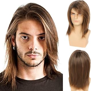 Baruisi Mens Wig Brown Long Straight Synthetic Cosplay Halloween Hair Wigs for Fancy Dress