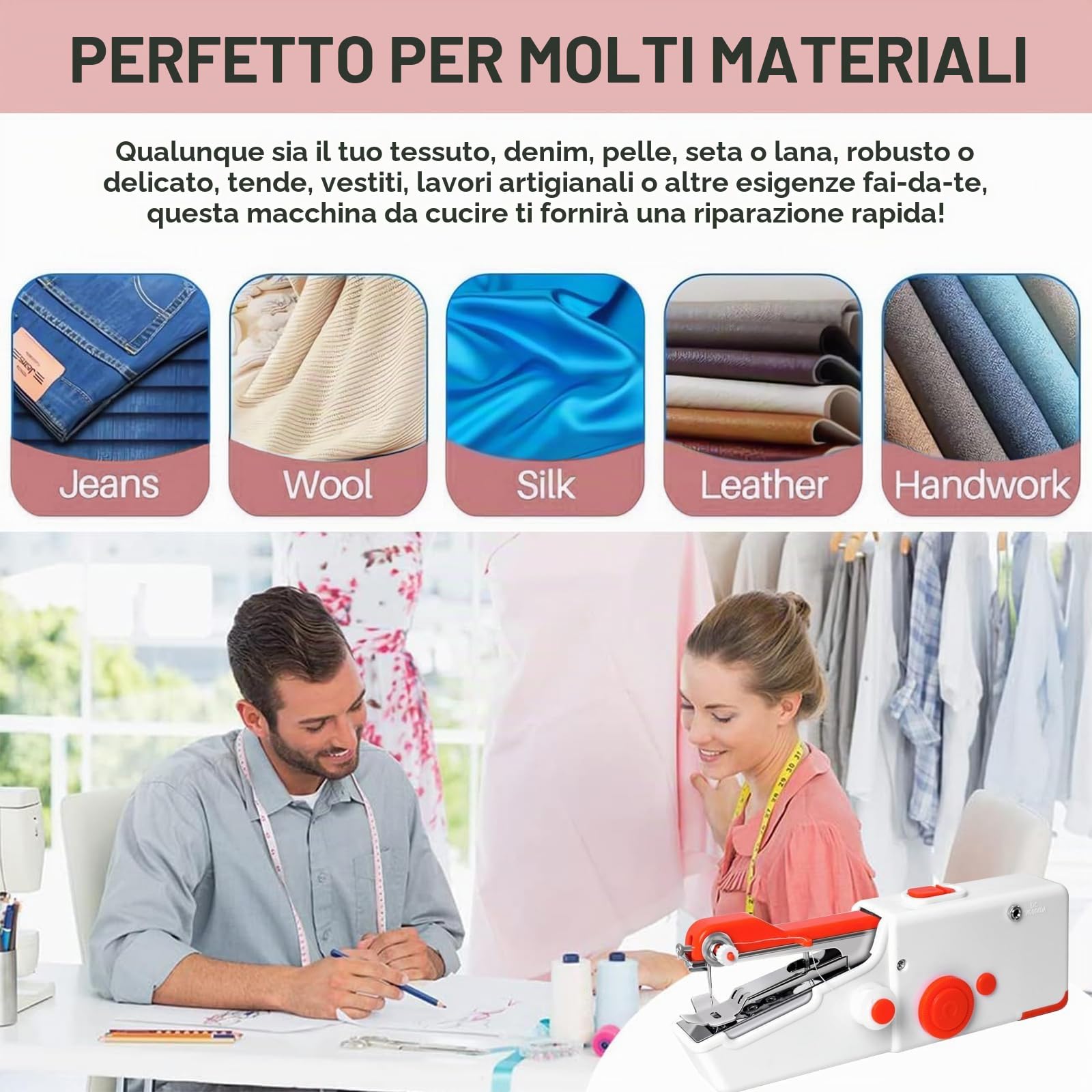 Macchina da Cucire Portatile a Mano, SINZONEu® Mini Macchina da Cucire Elettrica con Doppia Alimentazione, USB/Batteria per Principianti, Riparazione Vestiario, Tessuti, Viaggi DIY