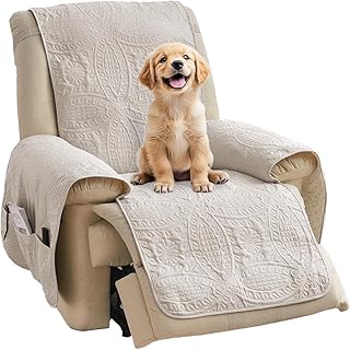 Beige Quilted Recliner Chair Covers, Water-Repellent Recliner Slipcovers, Lazy Boy Chair Covers, Pet Friendly