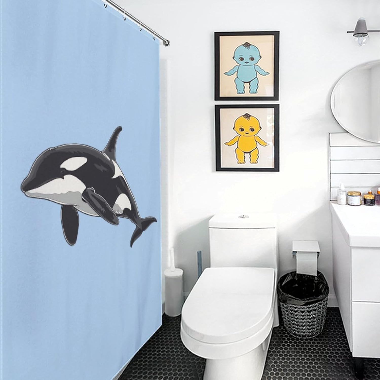 Orca Killer Whale Funny Shower Curtains Washable Bath Curtain Liner with Hooks for Bathroom Bath Tubs 48x72Inch（122x183cm）