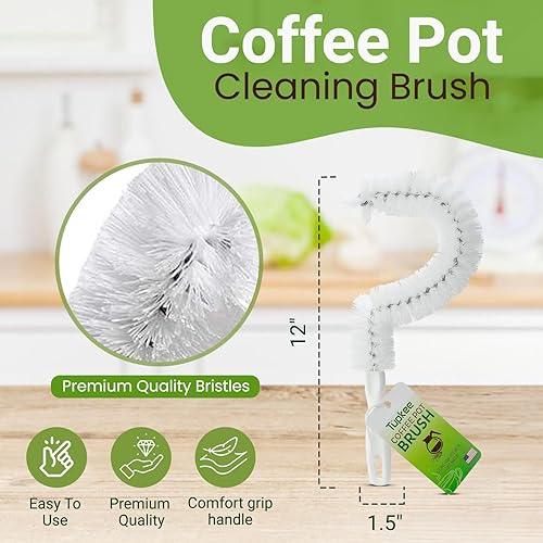 Miniatura 2 de Tupkee Cepillo de limpieza para cafetera, no raya, cerdas de larga duración, cepillo de limpieza curvado para decantador de café, ideal para