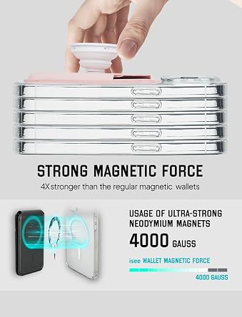 isee Magnetic Phone Wallet with Expanding Grip, Phone Card Holder Wallet with MagSafe, Wallet Compatible for iPhone 17/16/15/14/13/12 Series Holds 2 Cards (Green)
