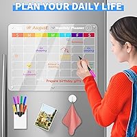 Vista 6 de Acrylic Magnetic Calendar for Fridge, 2 Pack 16"x12" Clear Magnetic Dry Erase Board for Fridge Reusable Monthly & Weekly Planner Board Refrigerator