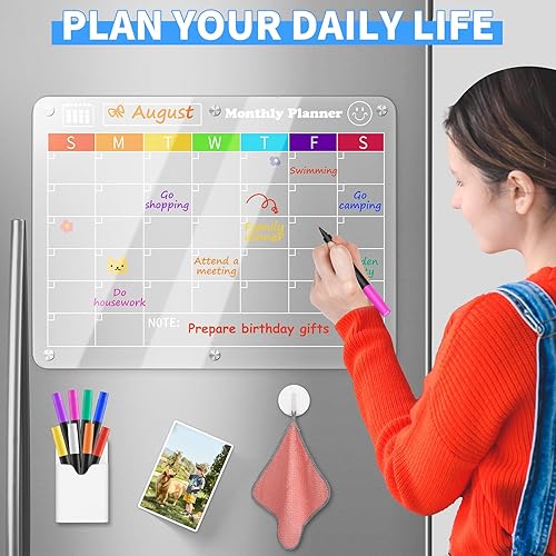 Miniatura 6 de CHILIGO Calendario magnético acrílico para refrigerador, paquete de 2 pizarras magnéticas transparentes de borrado en seco de 16 x 12 pulgadas para