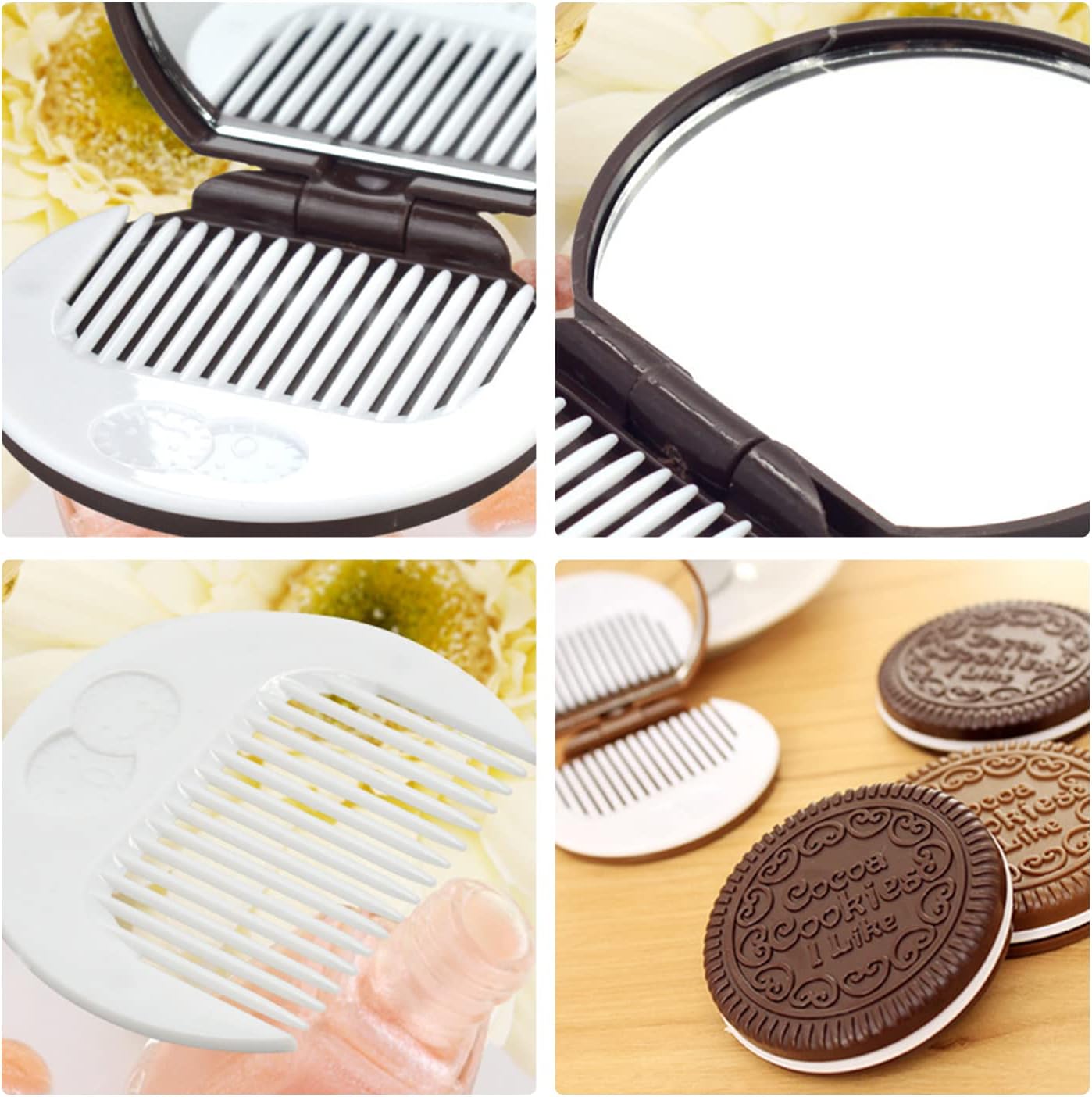 Coollooda 手鏡 ミラー【2個入り】鏡 ミラー クッキーの形 折りたたみ コンパクトミラー 携帯ミラー 小さい櫛がついています 超軽量 人気 おしゃれ