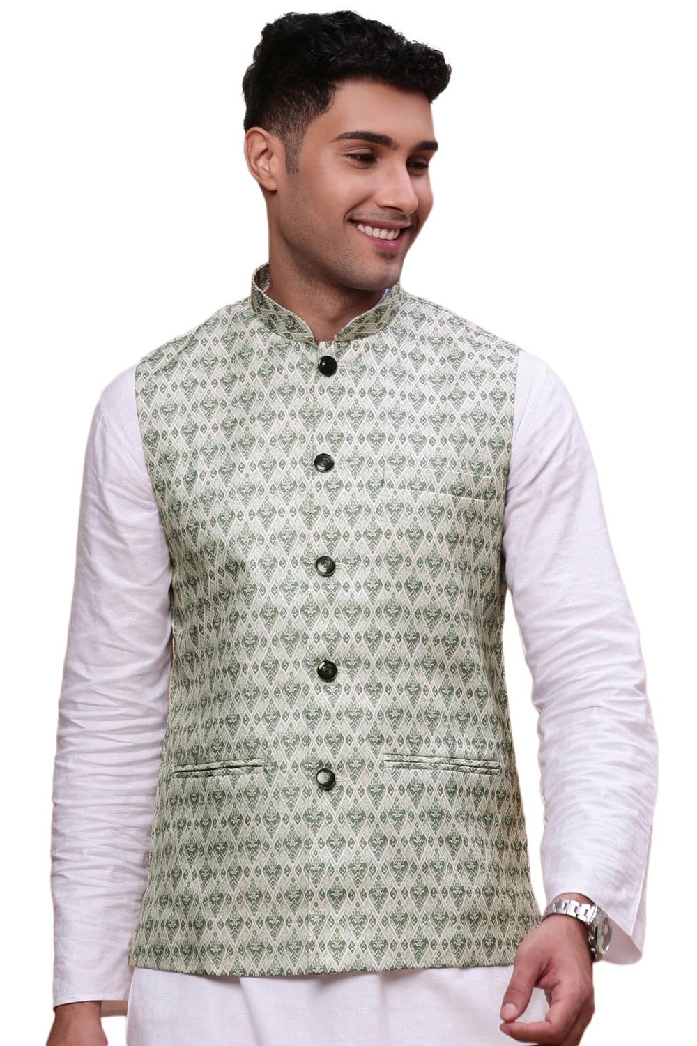 showoffff Men's Woven Design Green Slim Fit Nehru Jacket-AD-211_Green-picture-18