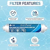 Vista 4 de Metpure In line Water Filter 2" x 10" Coconut Shell Post Activated Carbon Water Filter Replacement with 1/4" OD Quick Connects for Inline Reverse