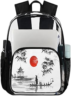 Mochila transparente de arte japonesa com pintura clara, mochila transparente à prova d'água japonesa mochila de PVC transparente com alça de ombro reforçada para escola, trabalho, viagens, Multicor