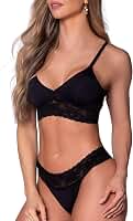 Soutien com Renda e Bojo Removível e Calcinha Biquíni com Renda Leve Feminino Adulto Selene
