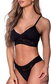 Soutien com Renda e Bojo Removível e Calcinha Biquíni com Renda Leve Feminino Adulto Selene