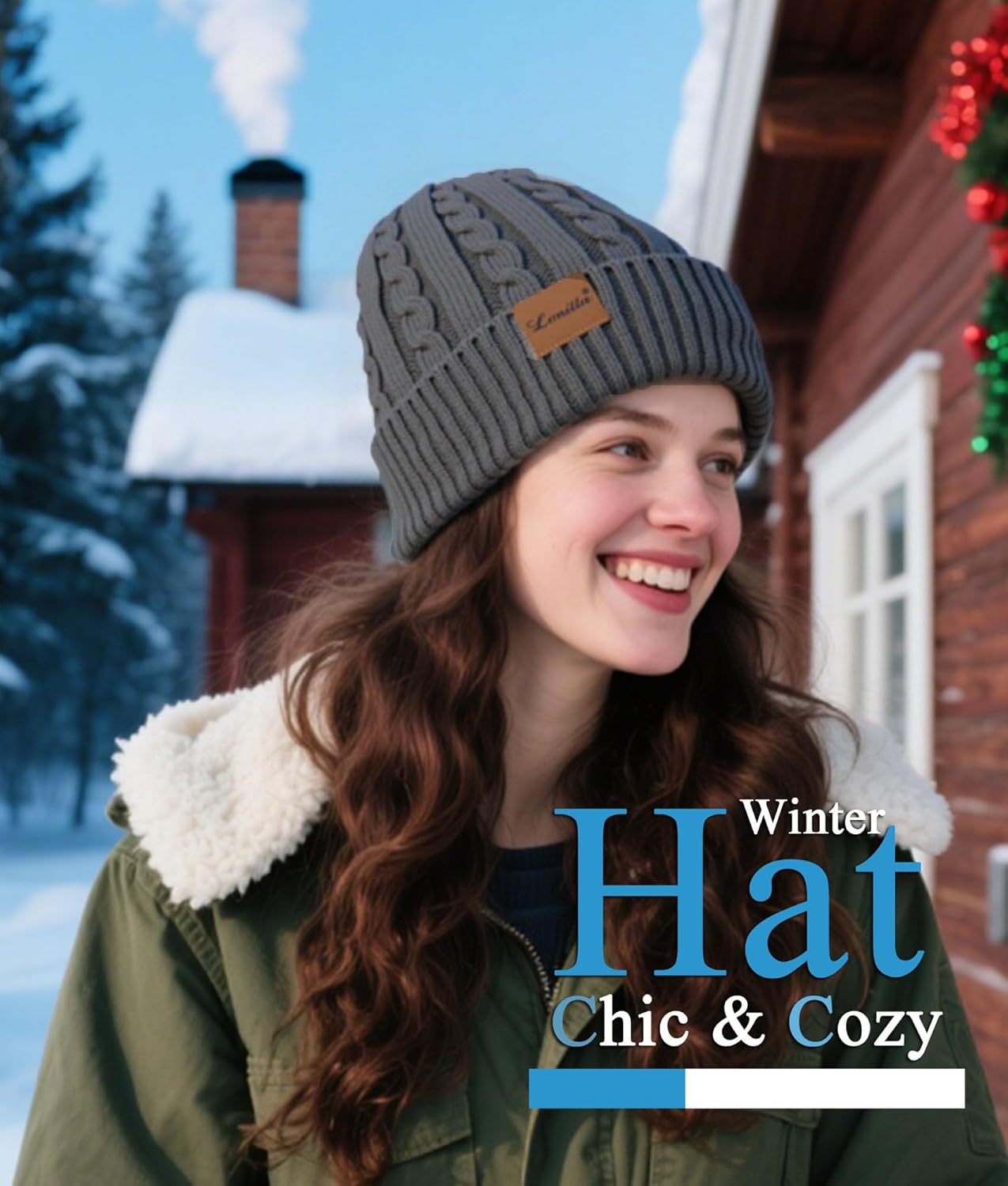 Womens Beanie Hat Scarf Touch Screen Gloves Set for Women Warm Knit Fleece Lined Skull Caps Neck Warmer Gifts - Image 5