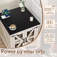 Vista 8 de Juegos de Mesa de Centro Estilo Granja de 3 Piezas, Mesas Auxiliares Grandes con Estación de Carga y Mesa de Centro con Compartimento