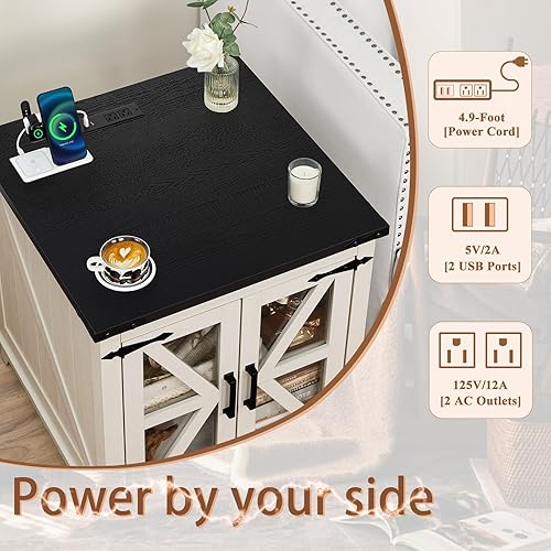 Miniatura 8 de Juegos de Mesa de Centro Estilo Granja de 3 Piezas, Mesas Auxiliares Grandes con Estación de Carga y Mesa de Centro con Compartimento de