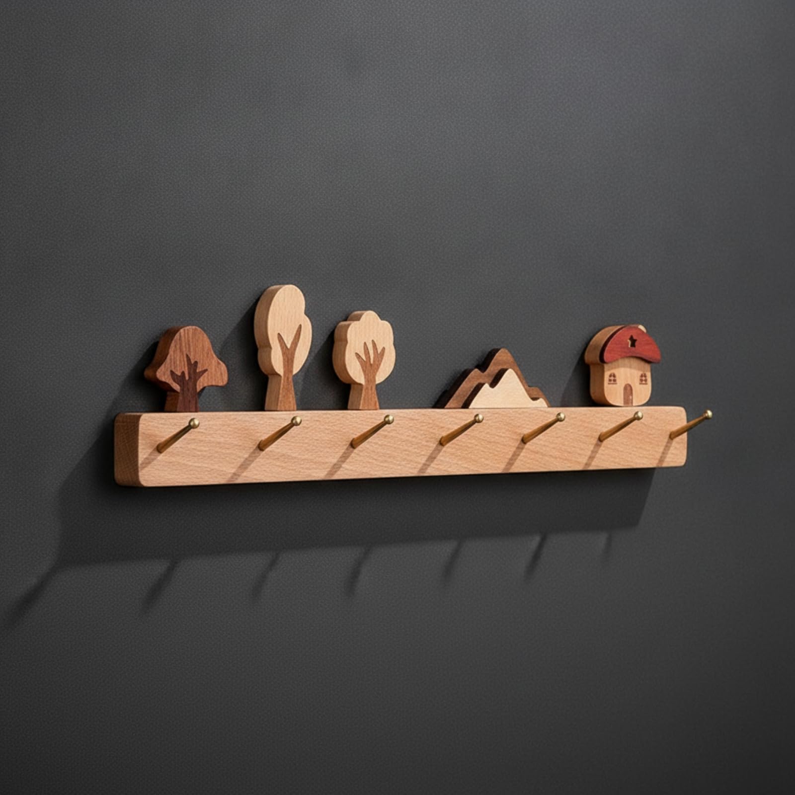 Porte-Manteau Porte-Clés En Bois Hêtre Décoratif Patère Murale Métalliques Naturel Rangement Mural Décoratio En Bois